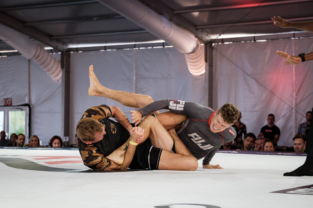 Luchadores practicando estrangulaciones en MMA durante entrenamiento de grappling en tatami
